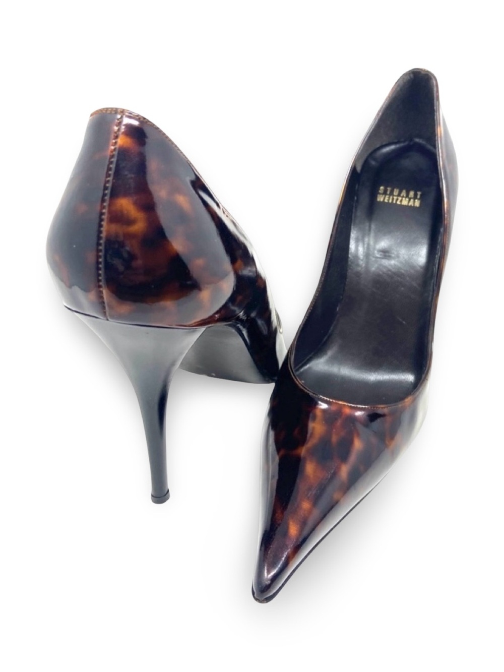Stuart Weitzman Tortoise Patent Leather Pointed Toe Pumps, 9 - Picture 4 of 13